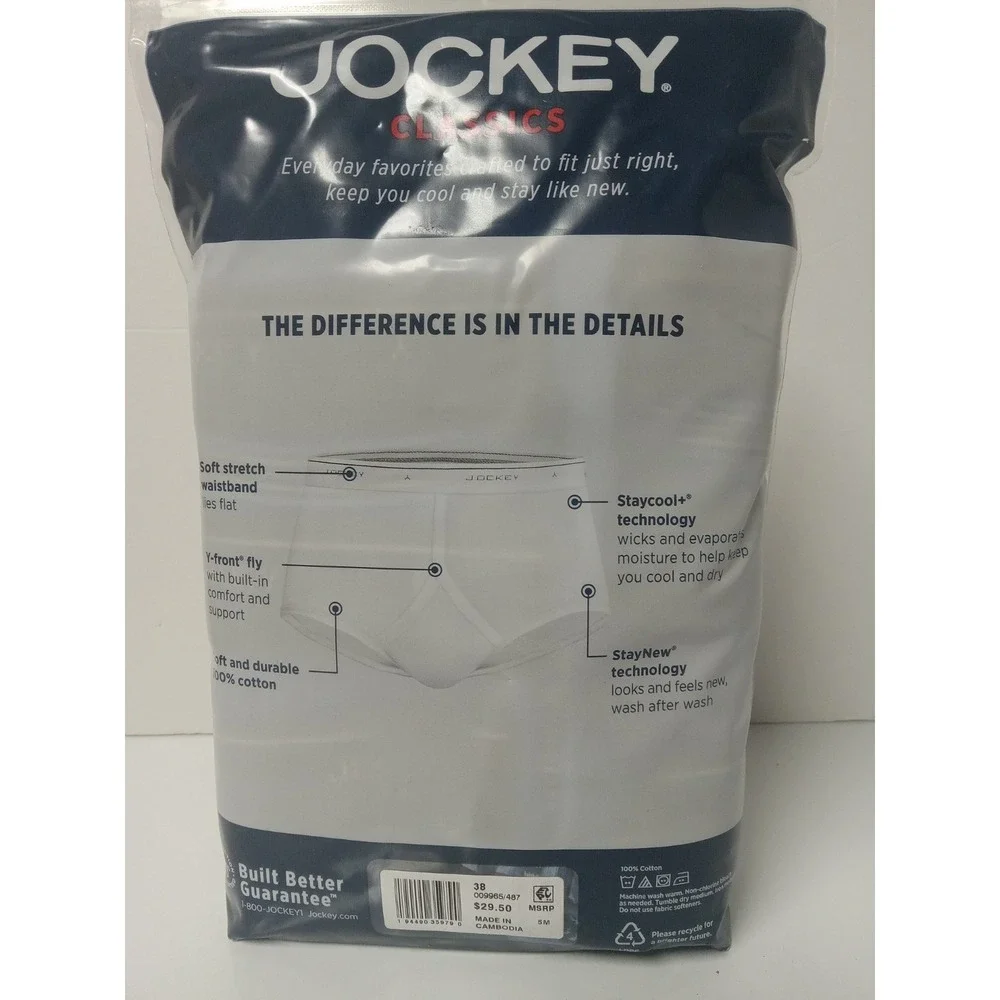 Jockey Men's 4 pack Full Rise Cotton Briefs Size 38‎ Blues